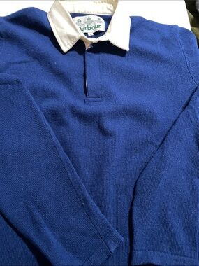 Barbour Men's Royal Blue Rugby Shirt with Contrasting White Collar